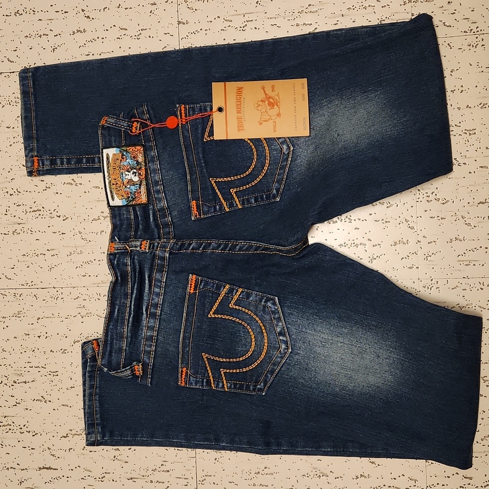 True Religion Dark Blue Distressed Billy Super T Slim Straight Leg Jeans BNWT